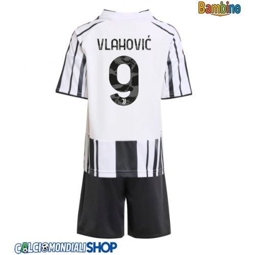 Maglie da calcio Juventus Dusan Vlahovic #9 Prima Maglia Bambino 2025-26 Manica Corta + Pantaloni corti)
